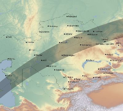 Map of the eclipse path across Kazakhstan on 03/05/2603