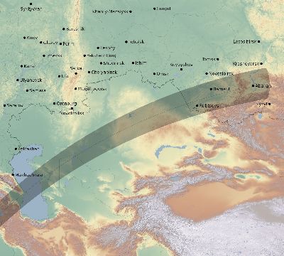 Map of the eclipse path across Russia on 03/05/2603