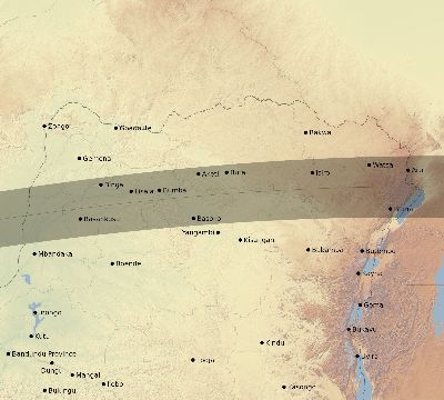 Map of the eclipse path across DR Congo on 08/28/2603