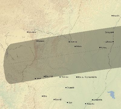 Map of the eclipse path across Republic of the Congo on 08/28/2603