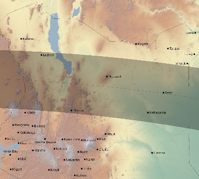Map of the eclipse path across Kenya on 08/28/2603