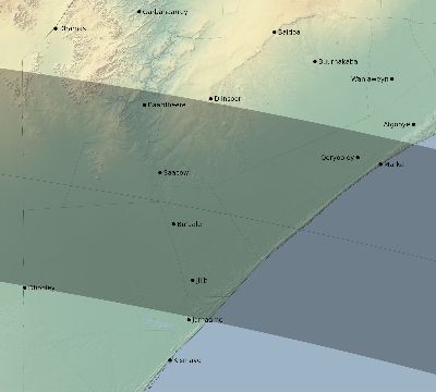 Map of the eclipse path across Somalia on 08/28/2603