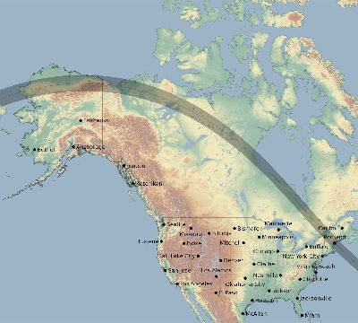 Map of the eclipse path across United States on 07/08/2605