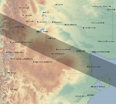 Map of the eclipse path across Argentina on 01/01/2606