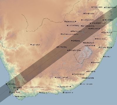 Map of the eclipse path across South Africa on 01/01/2606