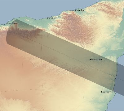 Map of the eclipse path across Somalia on 12/21/2606