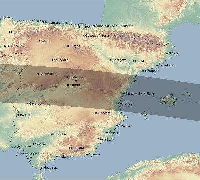 Map of the eclipse path across Spain on 04/26/2609