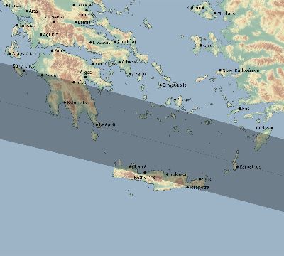 Map of the eclipse path across Greece on 04/26/2609