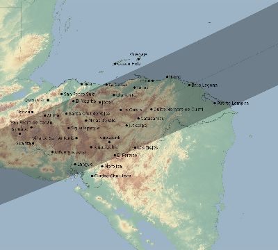 Map of the eclipse path across Honduras on 04/26/2609