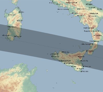 Map of the eclipse path across Italy on 04/26/2609