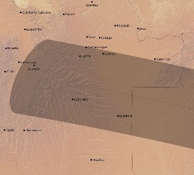 Map of the eclipse path across Angola on 10/19/2609