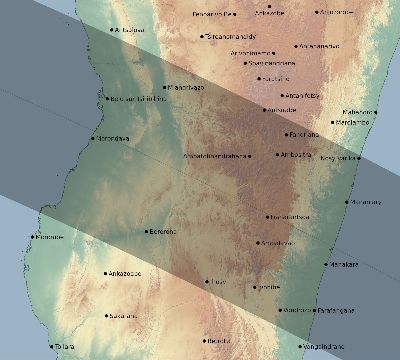 Map of the eclipse path across Madagascar on 10/19/2609