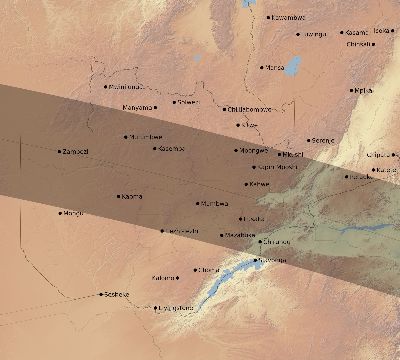 Map of the eclipse path across Zambia on 10/19/2609