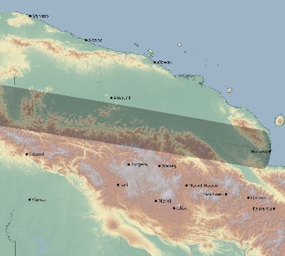 Map of the eclipse path across Papua New Guinea on 04/15/2610