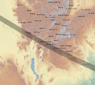Map of the eclipse path across Ethiopia on 10/09/2610