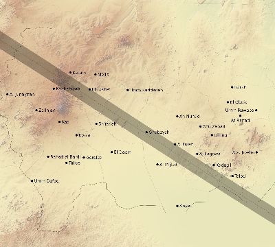 Map of the eclipse path across Sudan on 10/09/2610