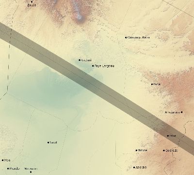 Map of the eclipse path across Chad on 10/09/2610