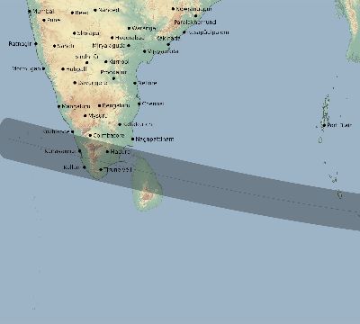 Map of the eclipse path across India on 02/11/2613