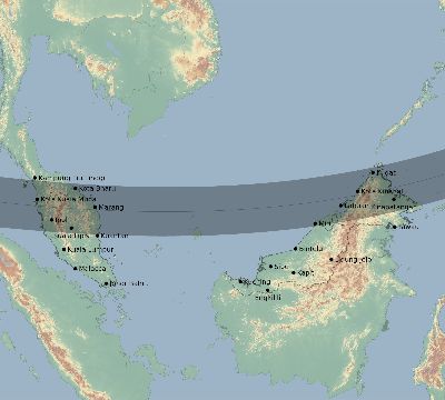 Map of the eclipse path across Malaysia on 02/11/2613