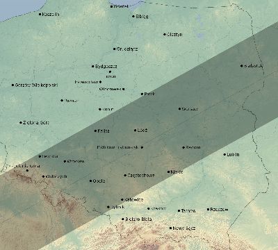 Map of the eclipse path across Poland on 07/28/2614