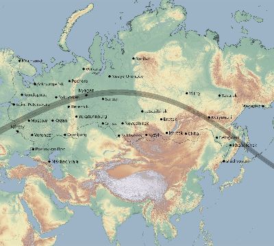 Map of the eclipse path across Russia on 07/28/2614