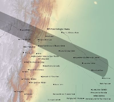 Map of the eclipse path across Argentina on 06/06/2616