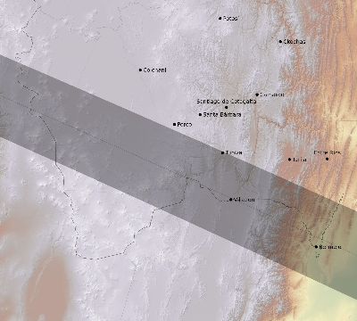 Map of the eclipse path across Bolivia on 06/06/2616