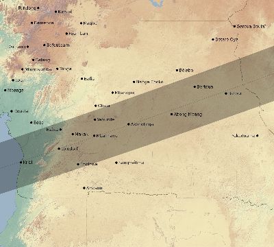 Map of the eclipse path across Cameroon on 12/01/2616