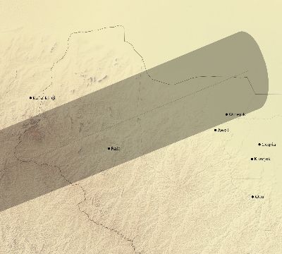Map of the eclipse path across South Sudan on 12/01/2616