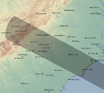Map of the eclipse path across United States on 12/01/2616