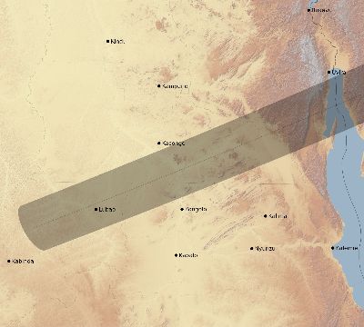 Map of the eclipse path across DR Congo on 05/26/2617