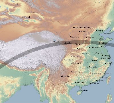 Map of the eclipse path across China on 05/26/2617