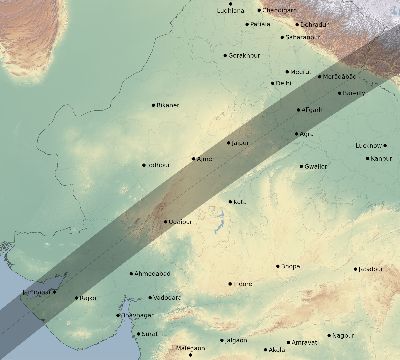 Map of the eclipse path across India on 05/26/2617