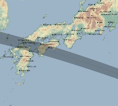Map of the eclipse path across Japan on 05/26/2617