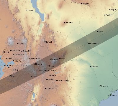 Map of the eclipse path across Kenya on 05/26/2617