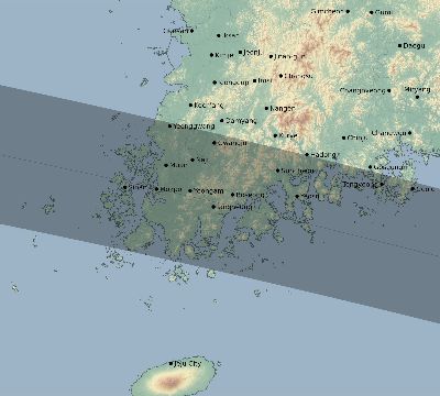 Map of the eclipse path across South Korea on 05/26/2617