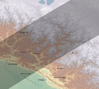 Map of the eclipse path across Nepal on 05/26/2617