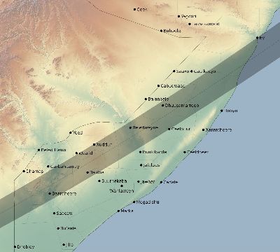 Map of the eclipse path across Somalia on 05/26/2617