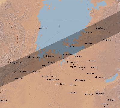 Map of the eclipse path across Tanzania on 05/26/2617