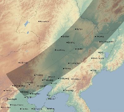 Map of the eclipse path across China on 05/16/2618