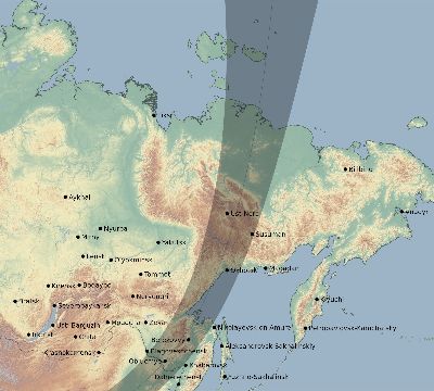 Map of the eclipse path across Russia on 05/16/2618