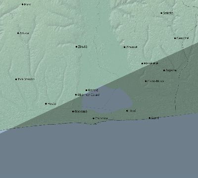 Map of the eclipse path across Benin on 03/26/2620