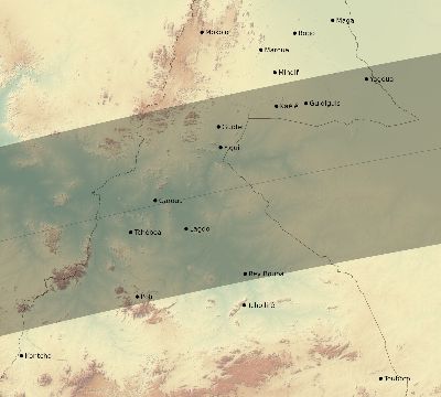 Map of the eclipse path across Cameroon on 03/26/2620