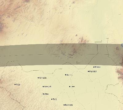 Map of the eclipse path across South Sudan on 03/26/2620