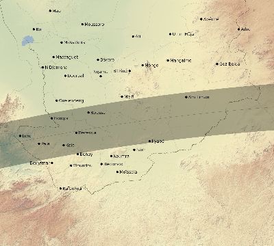 Map of the eclipse path across Chad on 03/26/2620