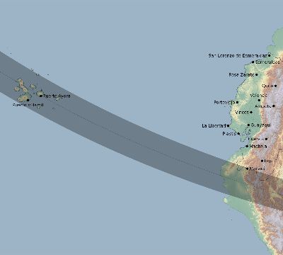 Map of the eclipse path across Ecuador on 09/18/2620