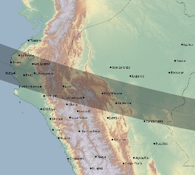 Map of the eclipse path across Peru on 09/18/2620