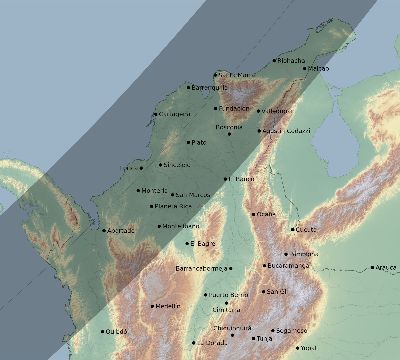 Map of the eclipse path across Colombia on 03/15/2621
