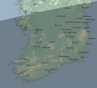 Map of the eclipse path across Ireland on 03/15/2621