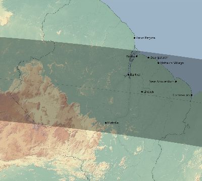 Map of the eclipse path across Guyana on 09/08/2621